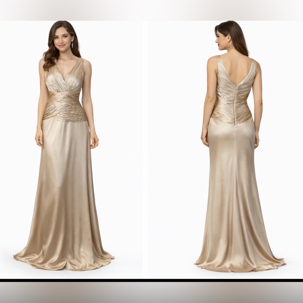 Calvin Klein Formal Long Maxi Dress 10 Light Gold Wedding Party Cruise NWT